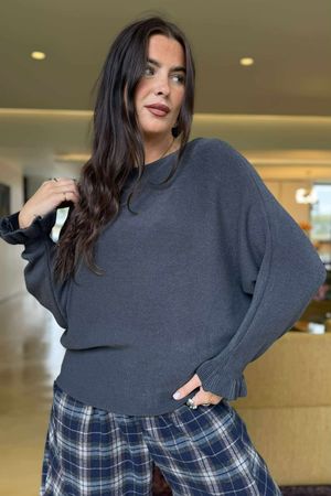 Conrad Batwing Ruffle Cuff Knit Graphite